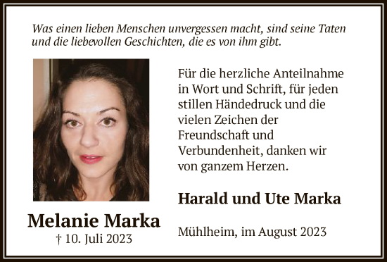 Traueranzeige von Melanie Marka von OF