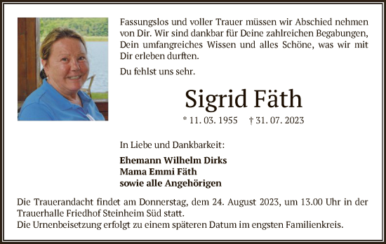 Traueranzeige von Sigrid Fäth von OF