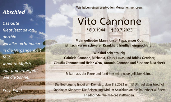 Traueranzeige von Vito Cannone von OF