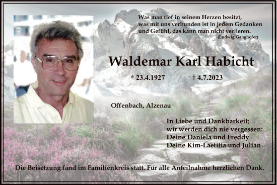 Traueranzeige von Waldemar Karl Habicht von OF