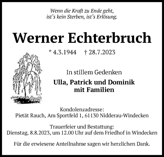 Traueranzeige von Werner Echterbruch von OF