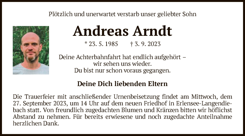  Traueranzeige für Andreas Arndt vom 23.09.2023 aus OF