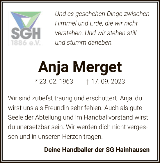 Traueranzeige von Anja Merget von OF