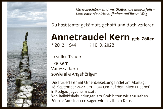 Traueranzeige von Annetraudel Kern von OF