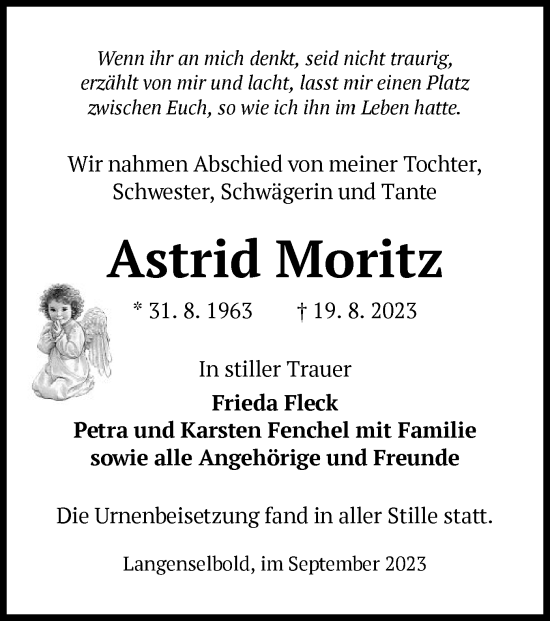 Traueranzeige von Astrid Moritz von OF