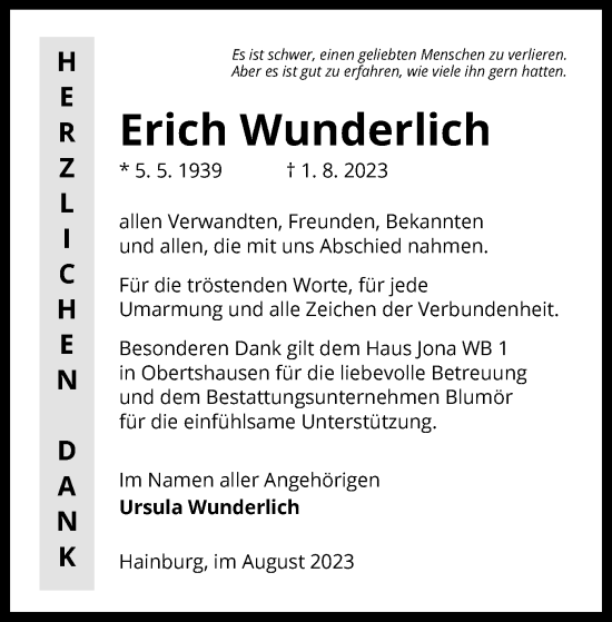 Traueranzeige von Erich Wunderlich von OF