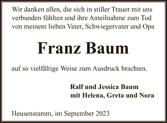 Traueranzeige von Franz Baum von OF