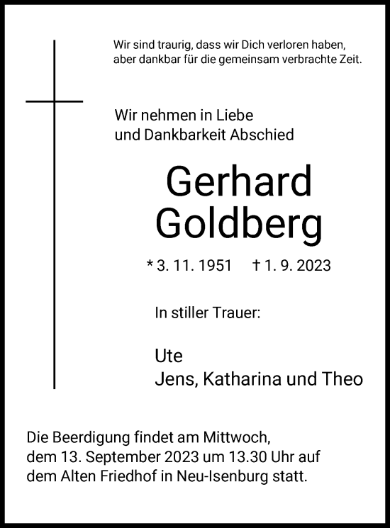 Traueranzeige von Gerhard Goldberg von OF