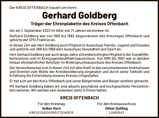 Traueranzeige von Gerhard Goldberg von OF