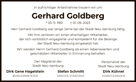 Traueranzeige von Gerhard Goldberg von OF