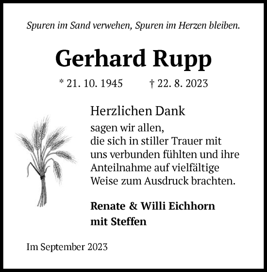 Traueranzeige von Gerhard Rupp von OF