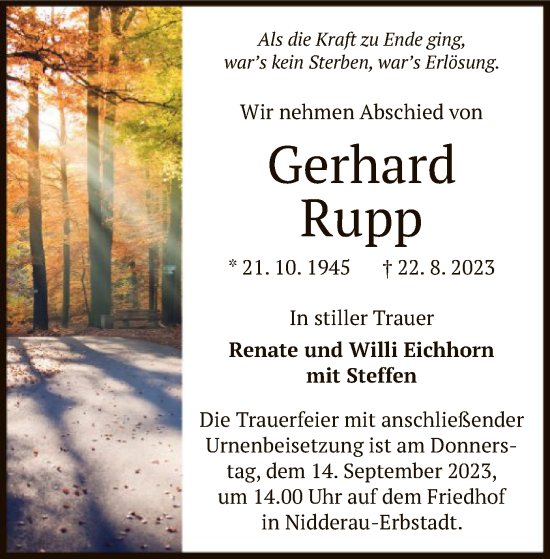 Traueranzeige von Gerhard Rupp von OF