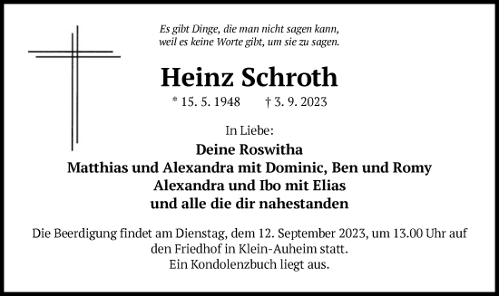 Traueranzeige von Heinz Schroth von OFOF