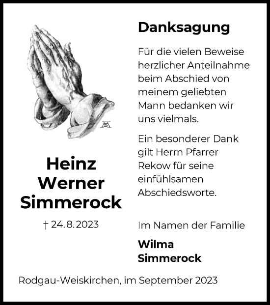 Traueranzeige von Heinz Werner Simmerock von OF