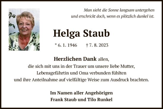 Traueranzeige von Helga Staub von OF