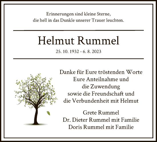 Traueranzeige von Helmut Rummel von OF