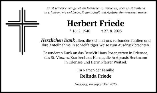 Traueranzeige von Herbert Friede von OF