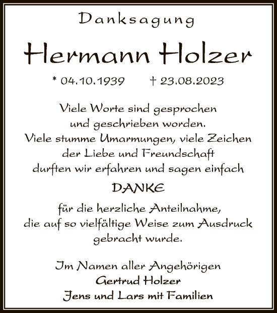 Traueranzeige von Hermann Holzer von OF