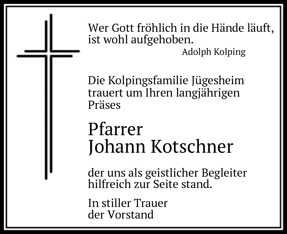  Traueranzeige für Johann Kotschner vom 26.09.2023 aus OF