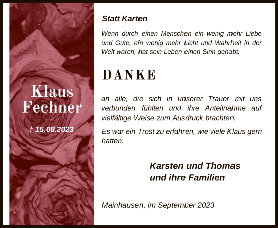 Traueranzeige von Klaus Fechner von OF