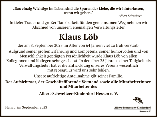 Traueranzeige von Klaus Löb von OF