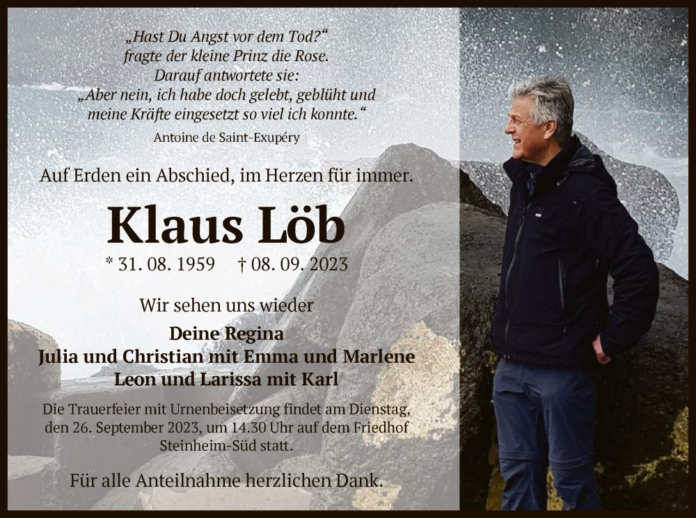  Traueranzeige für Klaus Löb vom 16.09.2023 aus OF