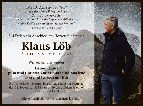 Traueranzeige von Klaus Löb von OF