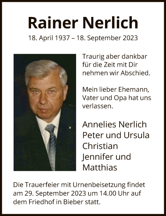 Traueranzeige von Reiner Nerlich von OF