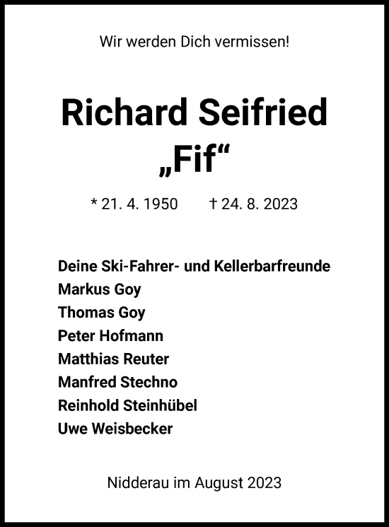 Traueranzeige von Richard Seifried von OF