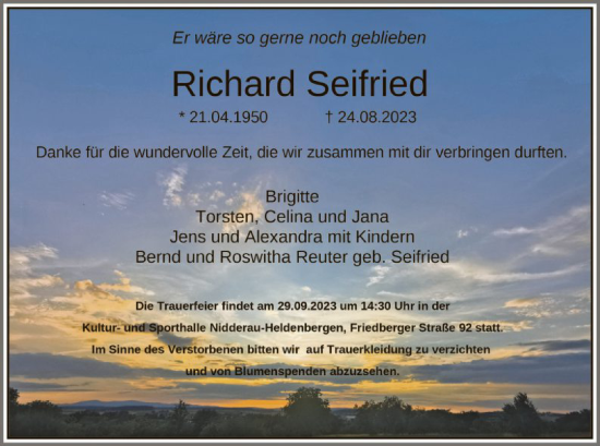 Traueranzeige von Richard Seifried von OF