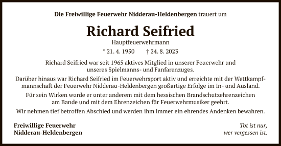 Traueranzeige von Richard Seifried von OF