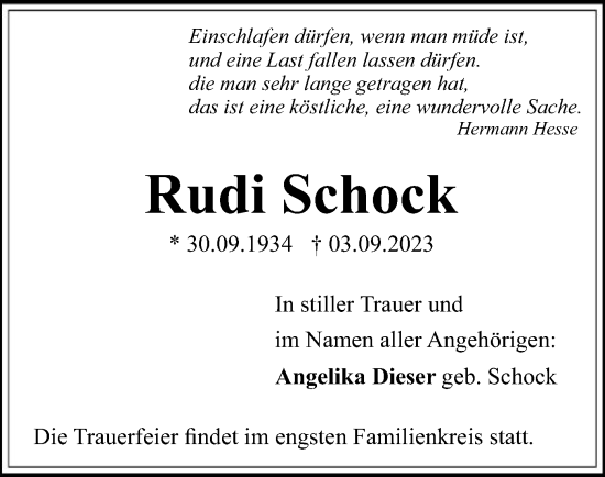 Traueranzeige von Rudi Schock von OF
