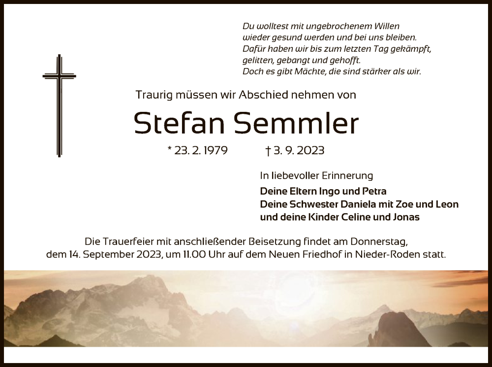  Traueranzeige für Stefan Semmler vom 13.09.2023 aus OF