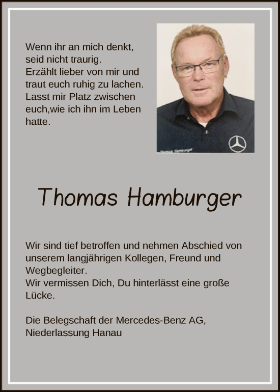 Traueranzeige von Thomas Hamburger von OF