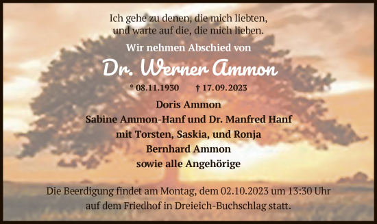 Traueranzeige von Werner Ammon von OF