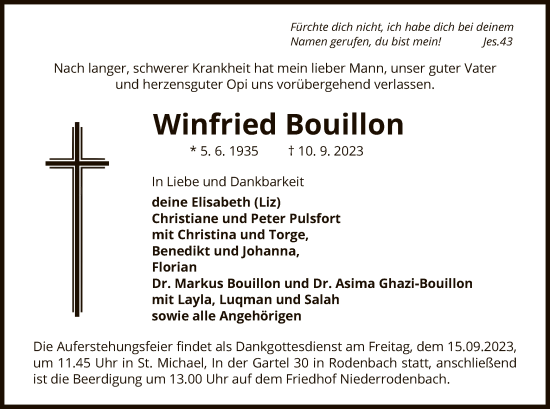 Traueranzeige von Winfried Bouillon von OF