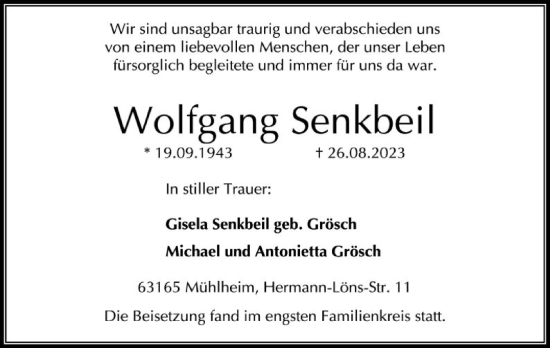 Traueranzeige von Wolfgang Senkbeil von OF