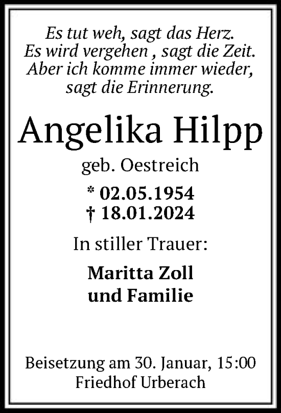 Traueranzeige von Angelika Hilpp von OF