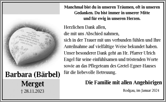 Traueranzeige von Barbara Merget von OF