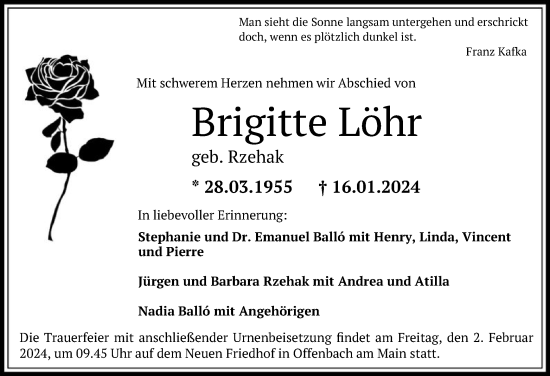 Traueranzeige von Brigitte Löhr von OF