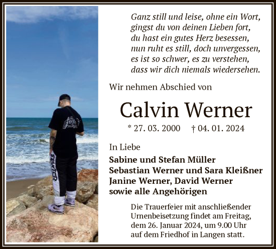 Traueranzeige von Calvin Werner von OF