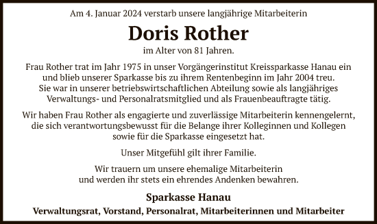 Traueranzeige von Doris Rother von OF