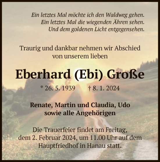Traueranzeige von Eberhard Große von OF