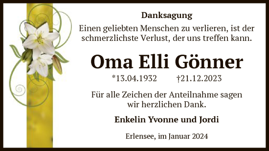 Traueranzeige von Elli Gönner von OF