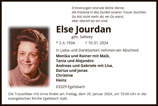 Traueranzeige von Else Jourdan von OF