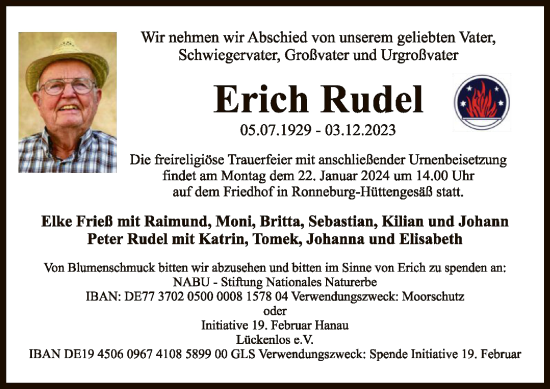 Traueranzeige von Erich Rudel von OF