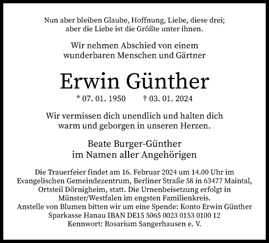 Traueranzeige von Erwin Günther von OF