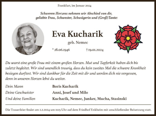 Traueranzeige von Eva Kucharik von OFOF