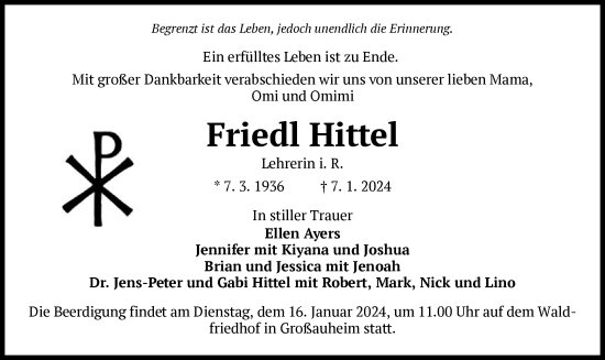 Traueranzeige von Friedl Hittel von OF