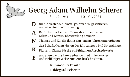 Traueranzeige von Georg Adam Wilhelm Scherer von OF